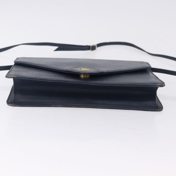 Christian Dior Shoulder Bag Leather Navy Gold Tone Auth 202161