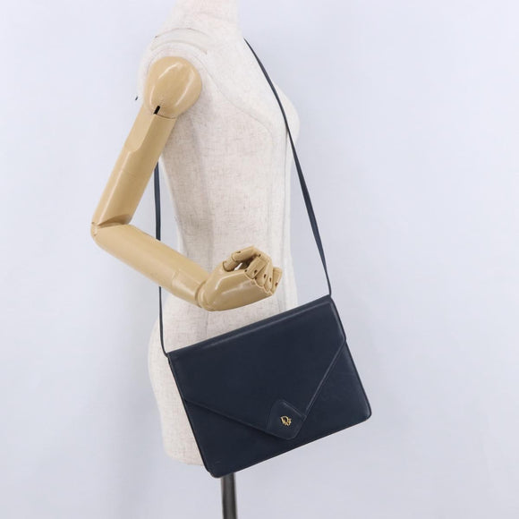 Christian Dior Shoulder Bag Leather Navy Gold Tone Auth 202161