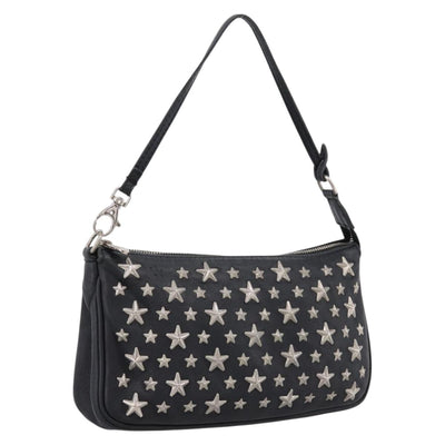 Jimmy Choo Accessory Pouch Leather Black Silver Auth 202164A