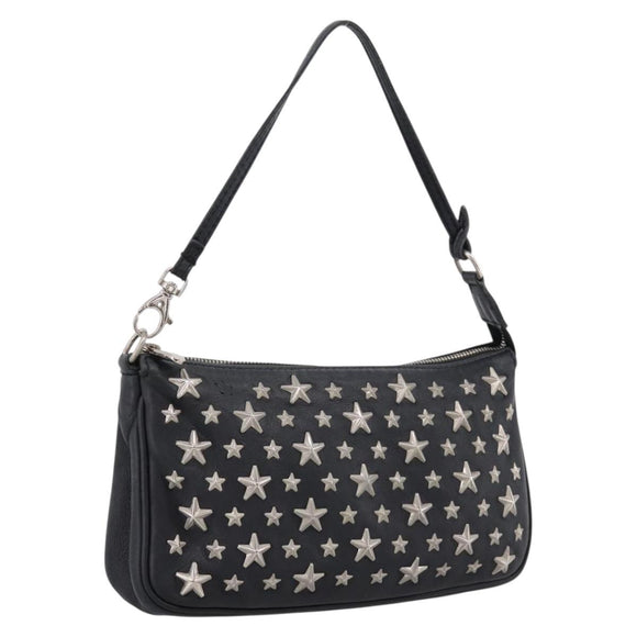 Jimmy Choo Accessory Pouch Leather Black Silver Auth 202164A
