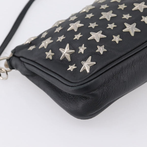 Jimmy Choo Accessory Pouch Leather Black Silver Auth 202164A
