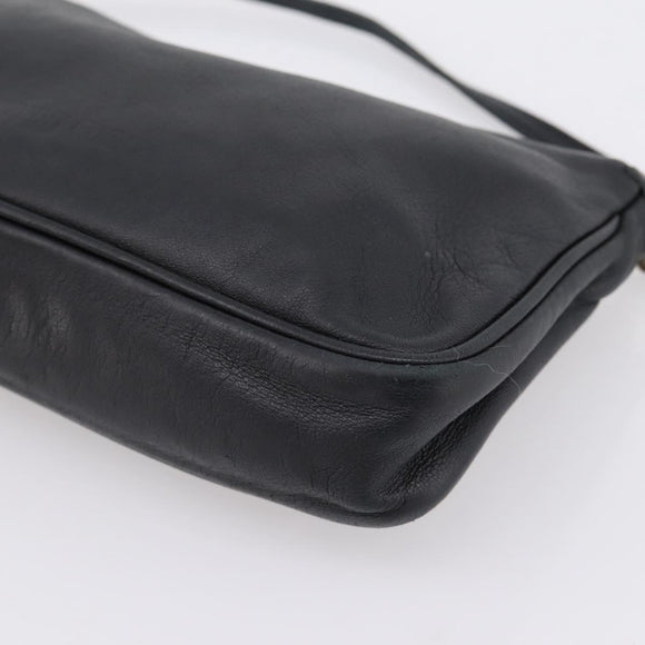 Jimmy Choo Accessory Pouch Leather Black Silver Auth 202164A
