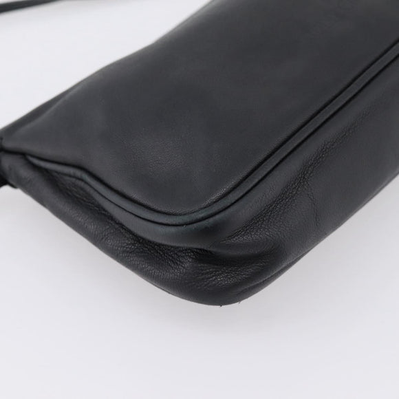 Jimmy Choo Accessory Pouch Leather Black Silver Auth 202164A