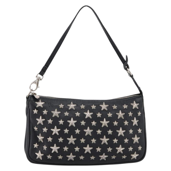 Jimmy Choo Accessory Pouch Leather Black Silver Auth 202164A
