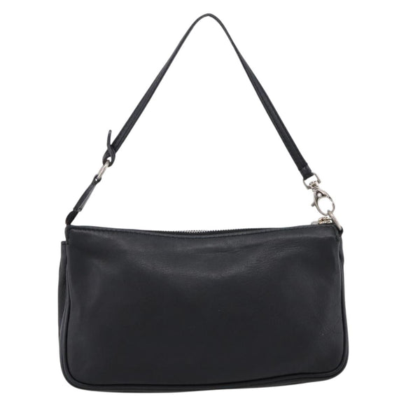 Jimmy Choo Accessory Pouch Leather Black Silver Auth 202164A