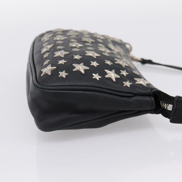 Jimmy Choo Accessory Pouch Leather Black Silver Auth 202164A