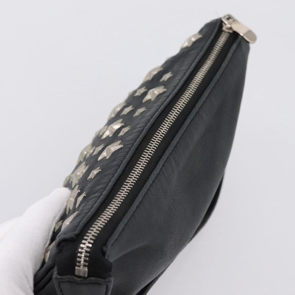 Jimmy Choo Accessory Pouch Leather Black Silver Auth 202164A