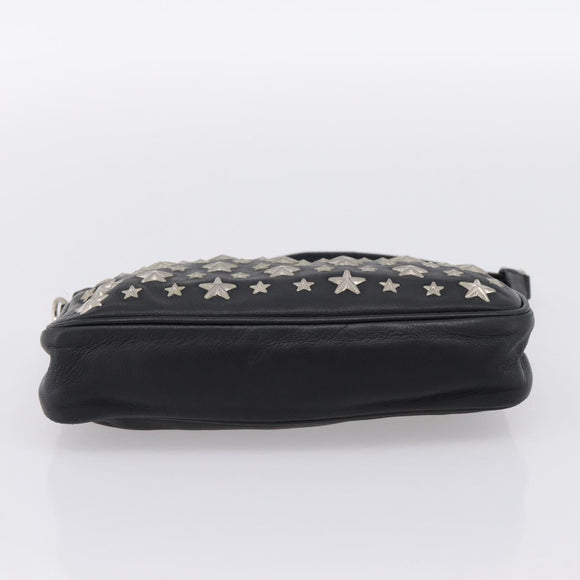 Jimmy Choo Accessory Pouch Leather Black Silver Auth 202164A