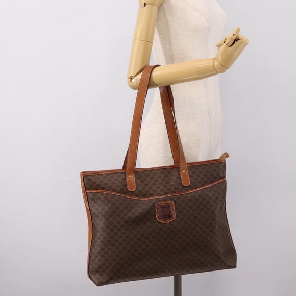 CELINE Macadam Tote Bag PVC Leather Brown Auth 202166