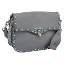 VALENTINO Shoulder Bag Leather Gray Blue Auth 202167-1