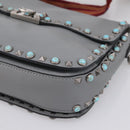 VALENTINO Shoulder Bag Leather Gray Blue Auth 202167-9