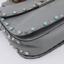 VALENTINO Shoulder Bag Leather Gray Blue Auth 202167-14