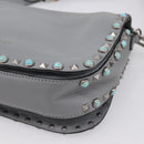 VALENTINO Shoulder Bag Leather Gray Blue Auth 202167-15