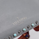 VALENTINO Shoulder Bag Leather Gray Blue Auth 202167-17