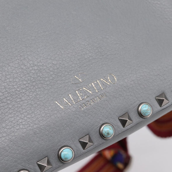 VALENTINO Shoulder Bag Leather Gray Blue Auth 202167
