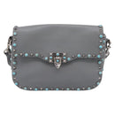 VALENTINO Shoulder Bag Leather Gray Blue Auth 202167-13