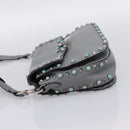 VALENTINO Shoulder Bag Leather Gray Blue Auth 202167-3