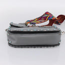 VALENTINO Shoulder Bag Leather Gray Blue Auth 202167-5