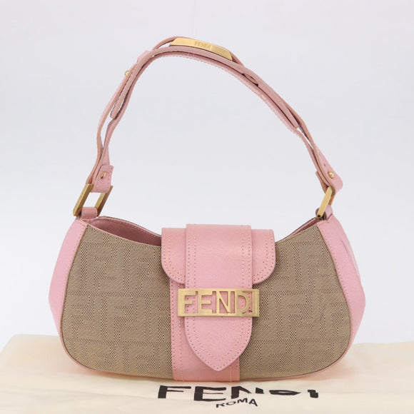 FENDI Zucca Canvas Shoulder Bag Pink Gold Auth 202168V
