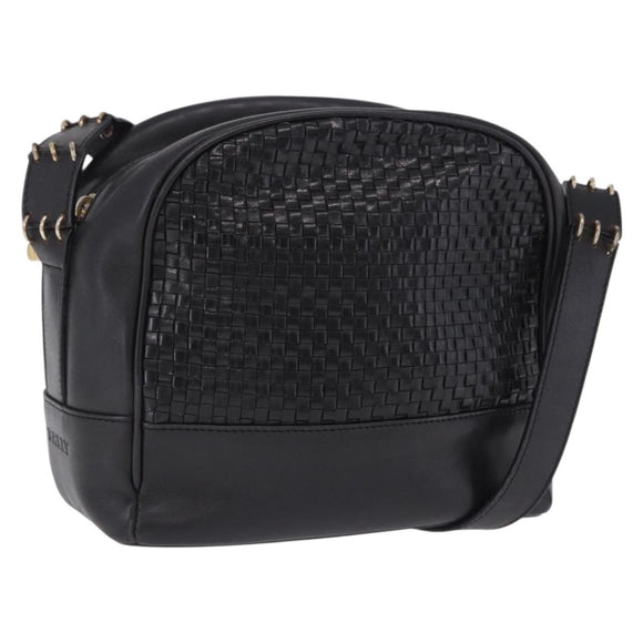 BALLY Shoulder Bag Leather Black Gold Tone Auth 202169