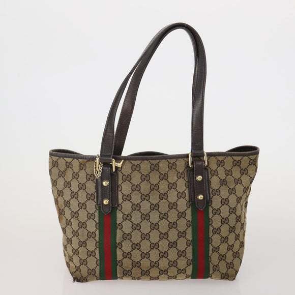 GUCCI GG Canvas Supreme Sherry Line Shoulder Tote Bag Beige Brown Auth 202170