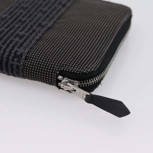 HERMES Her Line Perth PM Wallet Canvas Gray Silver Auth 202172A