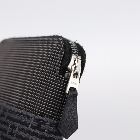 HERMES Her Line Perth PM Wallet Canvas Gray Silver Auth 202172A