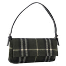 Burberrys Nova Check Shoulder Bag Wool Green Silver Auth 202175A-1