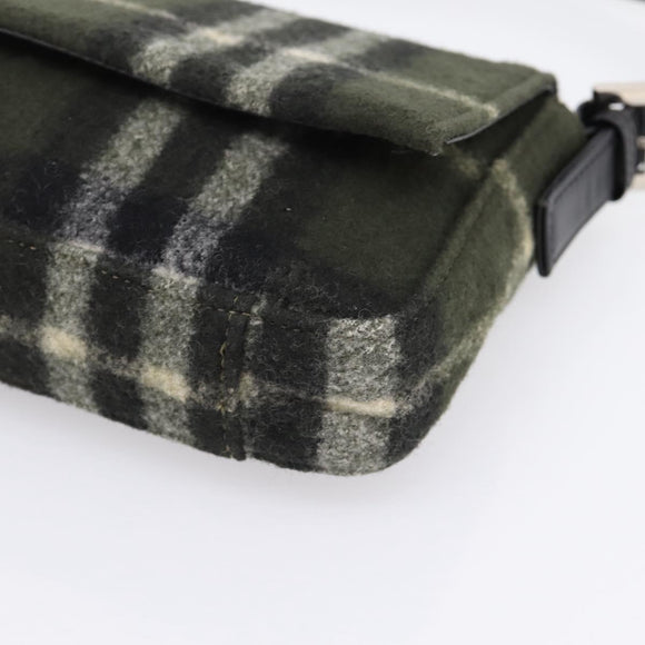 Burberrys Nova Check Shoulder Bag Wool Green Silver Auth 202175A