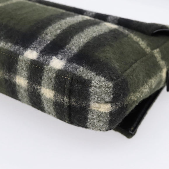 Burberrys Nova Check Shoulder Bag Wool Green Silver Auth 202175A
