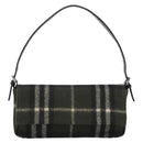 Burberrys Nova Check Shoulder Bag Wool Green Silver Auth 202175A-2