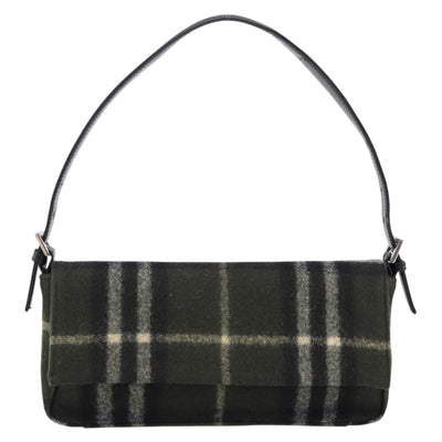 Burberrys Nova Check Shoulder Bag Wool Green Silver Auth 202175A - 0
