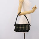 Burberrys Nova Check Shoulder Bag Wool Green Silver Auth 202175A-20