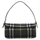 Burberrys Nova Check Shoulder Bag Wool Green Silver Auth 202175A-3