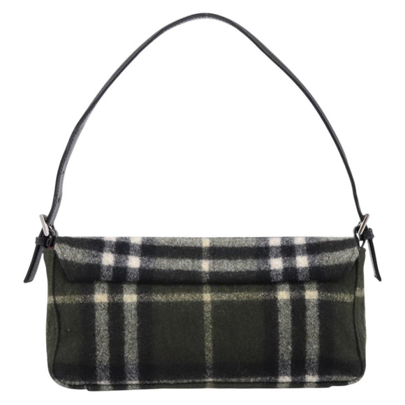 Burberrys Nova Check Shoulder Bag Wool Green Silver Auth 202175A