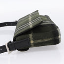 Burberrys Nova Check Shoulder Bag Wool Green Silver Auth 202175A-4