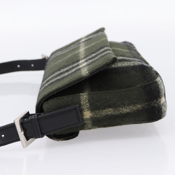 Burberrys Nova Check Shoulder Bag Wool Green Silver Auth 202175A