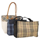 BURBERRY Nova Check Hand Bag Canvas 3 Set Beige Blue Auth 202176-1