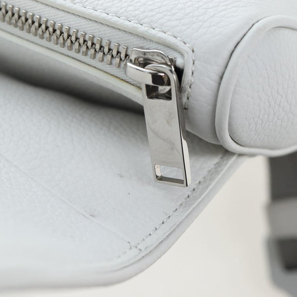 Christian Dior Saddle Shoulder Bag Leather White Silver Auth 202179V