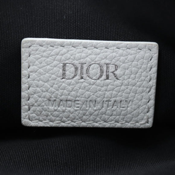 Christian Dior Saddle Shoulder Bag Leather White Silver Auth 202179V