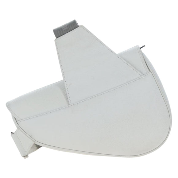 Christian Dior Saddle Shoulder Bag Leather White Silver Auth 202179V