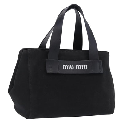 Miu Miu Hand Bag Canvas Black Gold Tone Auth 202181A