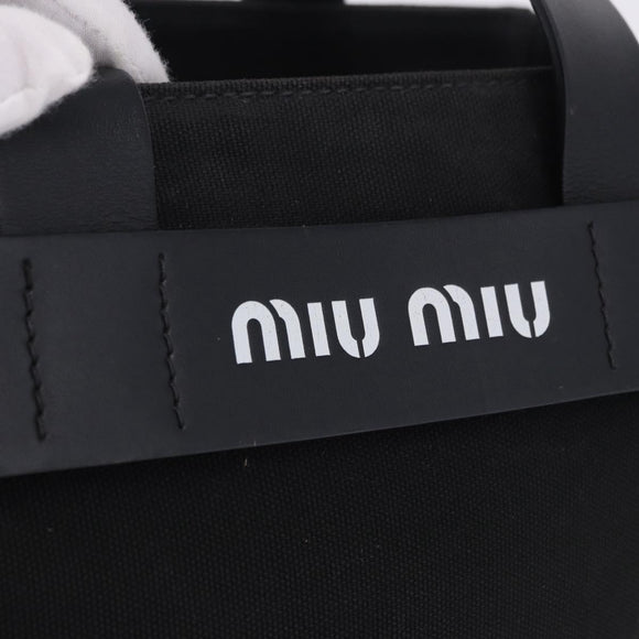 Miu Miu Hand Bag Canvas Black Gold Tone Auth 202181A