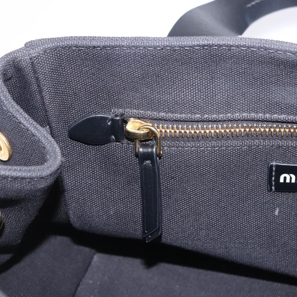 Miu Miu Hand Bag Canvas Black Gold Tone Auth 202181A