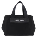 Miu Miu Hand Bag Canvas Black Gold Tone Auth 202181A-13