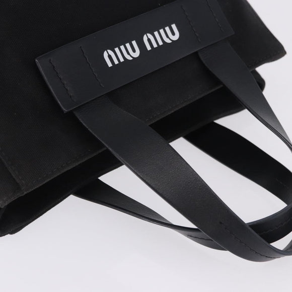 Miu Miu Hand Bag Canvas Black Gold Tone Auth 202181A