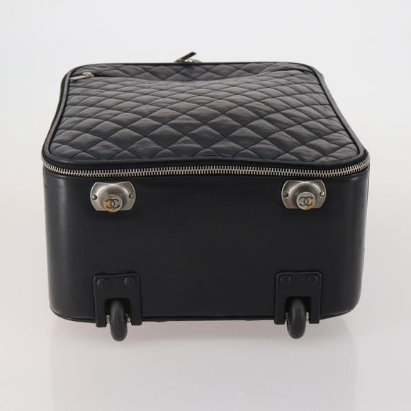 CHANEL Matelasse Suitcase Leather Black Silver CC Auth 202184