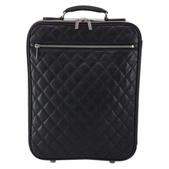 CHANEL Matelasse Suitcase Leather Black Silver CC Auth 202184