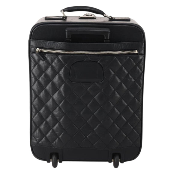 CHANEL Matelasse Suitcase Leather Black Silver CC Auth 202184