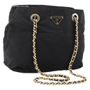 PRADA Chain Shoulder Bag Nylon Black Gold Tone Auth 202186A-1